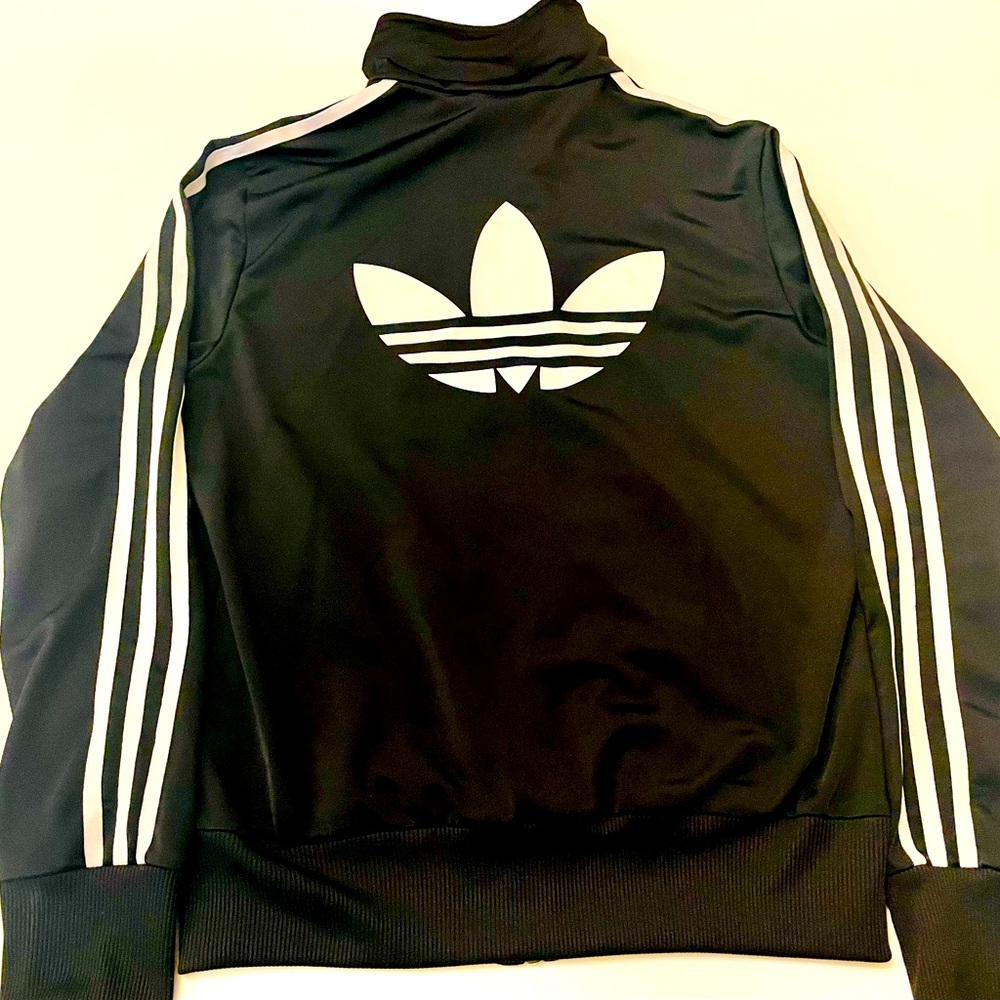 Youth size 14 M, Adidas warm up jacket. Black with white